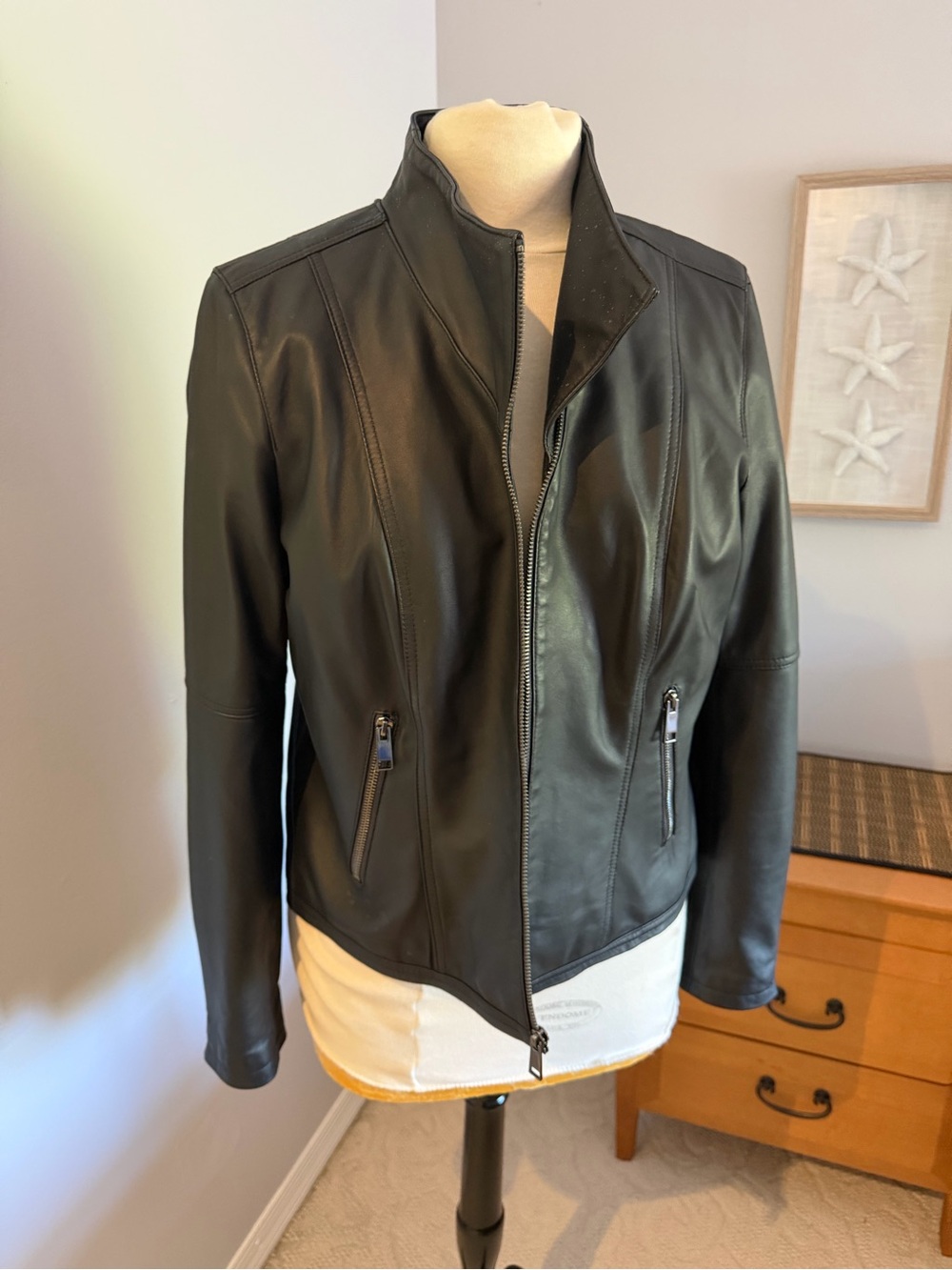 Lisa Rinna Black Leather Motorcycle  Zip-Front Jacket size 12